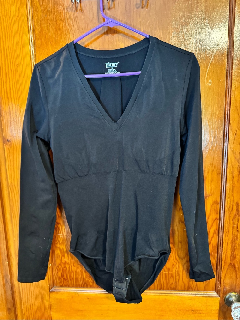 Pinsy Black V-Neck Long Sleeve Bodysuit